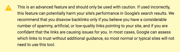 google disavow tool warning