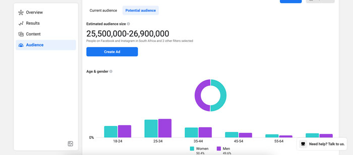 Facebook Business Suite estimated audience size 