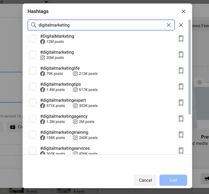 Facebook Business Suite hashtag recommendations based on your previous selections