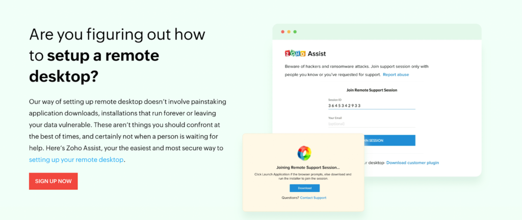 Zoho Assist landing page